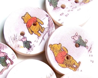 Handmade Winnie the Pooh Buttons - Pooh and Piglet nearly catch a Woozle