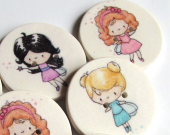 Fairy Buttons - 18mm, 22mm or 24mm - 2/3", 7/8" or 1" - Australian Made - Handcrafted - Fairies - Fairy Friends - Lucy, Bella and Violet
