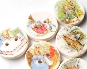 Peter Rabbit 15mm buttons - 0.6"-  Beatrix Potter - Storybook Buttons - Tiny Kids Buttons - Rabbits - Special - Bunnies - Bunny - Handmade