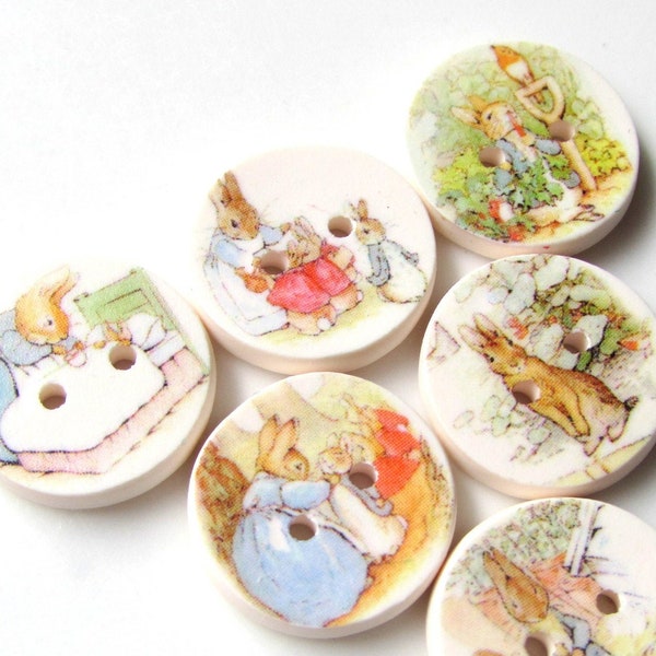 Peter Rabbit 15mm buttons - 0.6"-  Beatrix Potter - Storybook Buttons - Tiny Kids Buttons - Rabbits - Special - Bunnies - Bunny - Handmade