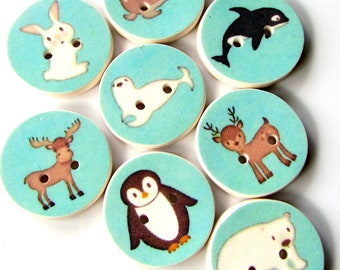 Arctic Animal Buttons - 18mm, 22mm, 1" (25mm) Australian made