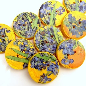 Van Gogh Irises Buttons - 19mm, 22mm, 1" (25mm) Australian made
