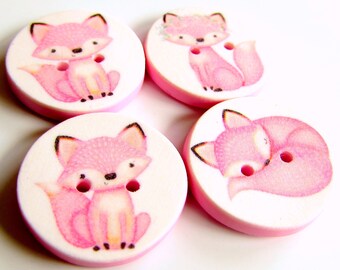 Pink Fox Buttons - Made in Australia - Small, Medium and Large Buttons