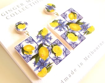Lemon Tile Earrings  - Sterling Silver Handmade in Australia