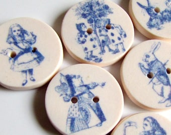Alice in Wonderland Buttons - 18mm, 22mm or 24mm - 2/3", 7/8" or 1" - Australian Made - Mad Hatter - Queen of Hearts - White Rabbit