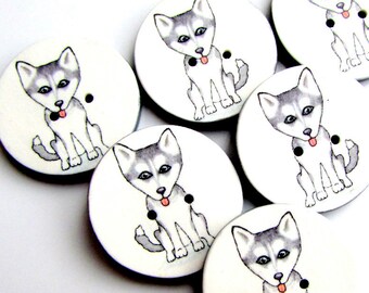 Husky Buttons - Cute kids buttons - 19mm, 22mm, 25mm (2/3", 7/8", 1") - Handmade buttons  Australian Made Buttons Buttons for Sweaters - Dog