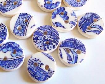Willow pattern teensy doll buttons 9.5mm (3/8") - Handmade Buttons - Blue and White - Made in Australia - Tiny Buttons - Cute Buttons