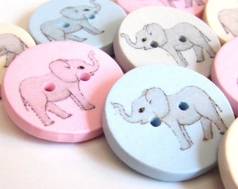 10 Novelty Cute Elephant Wooden Buttons Kids Craft Knitting Toppers Cards