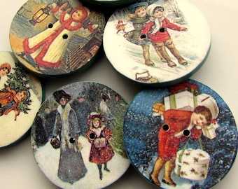 Vintage Christmas Buttons/Tokens 1" Polymer Clay