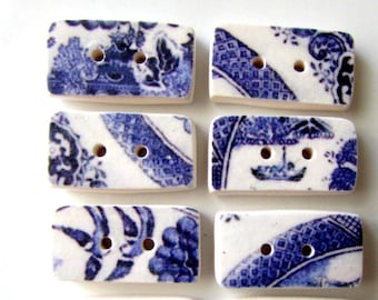 Willow Pattern Buttons - Blue and White - Handmade Buttons - Beautiful Buttons Australian Made Buttons Made in Melbourne - Gorgeous