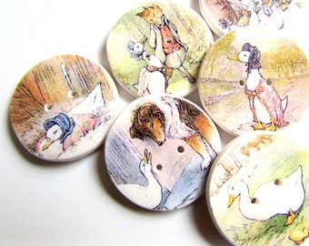 Jemima Puddleduck Buttons  16mm, 19mm or 25mm (1 inch).  Cute Kids buttons Classic Beatrix Potter