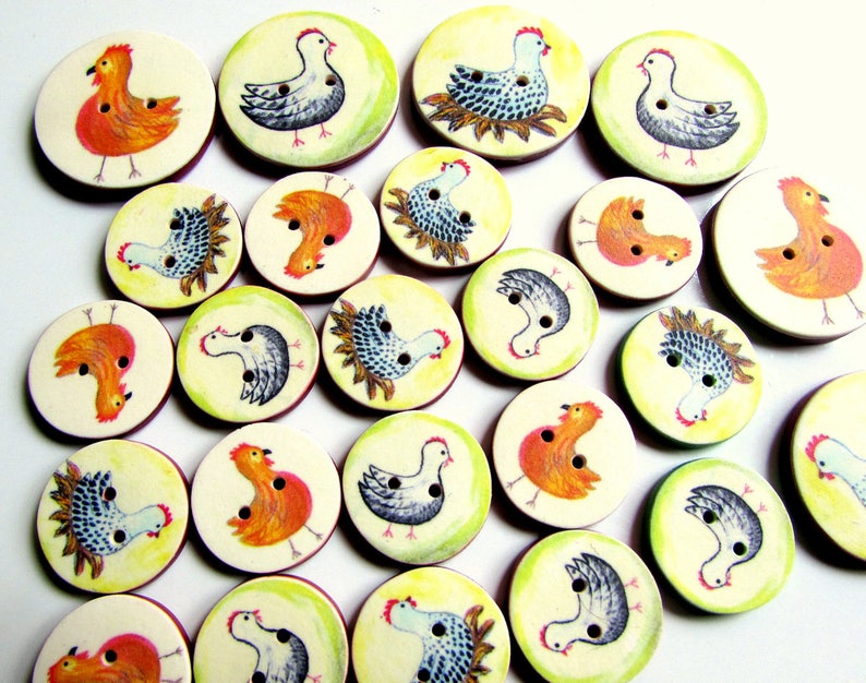 Chicken Buttons - 18mm, 22mm or 24mm - 2/3", 7/8" or 1" - Australian Made - Handcrafted - Hen Buttons - Chooks - Farmyard - Chicken on nest image 6