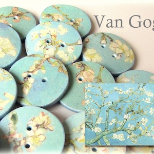 Van Gogh Buttons - Almond Blossom - 18mm, 22mm or 24mm - 2/3", 7/8" or 1" - Australian Made - Handcrafted - Designer Buttons  - Aqua