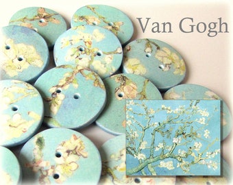 Van Gogh Buttons - Almond Blossom - 18mm, 22mm or 24mm - 2/3", 7/8" or 1" - Australian Made - Handcrafted - Designer Buttons  - Aqua