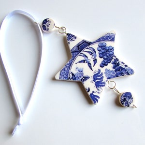 Christmas Ornament - Christmas Decoration - Tree Decoration - Blue and White - Star Decoration - Willow Pattern- Xmas Tree Ornament Handmade