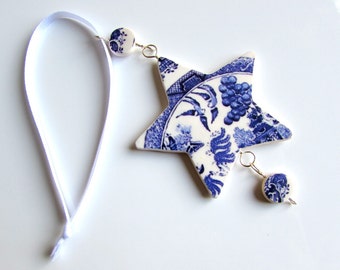 Christmas Ornament - Christmas Decoration - Tree Decoration - Blue and White - Star Decoration - Willow Pattern- Xmas Tree Ornament Handmade