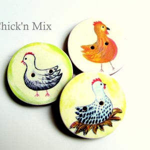 Chicken Buttons - 18mm, 22mm or 24mm - 2/3", 7/8" or 1" - Australian Made - Handcrafted - Hen Buttons - Chooks - Farmyard - Chicken on nest image 2
