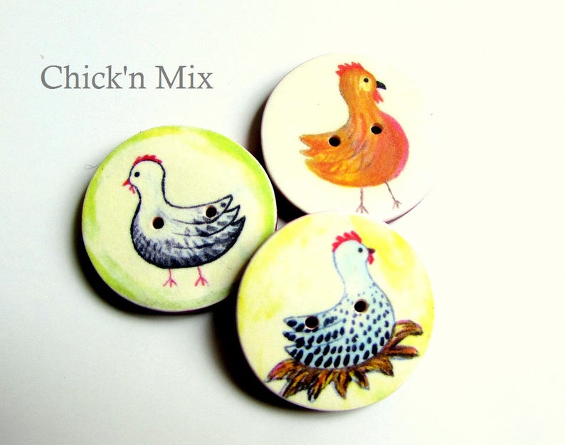 Chicken Buttons - 18mm, 22mm or 24mm - 2/3", 7/8" or 1" - Australian Made - Handcrafted - Hen Buttons - Chooks - Farmyard - Chicken on nest image 2