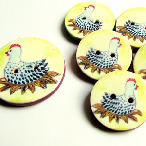 Chicken Buttons - 18mm, 22mm or 24mm - 2/3", 7/8" or 1" - Australian Made - Handcrafted - Hen Buttons - Chooks - Farmyard - Chicken on nest image 1