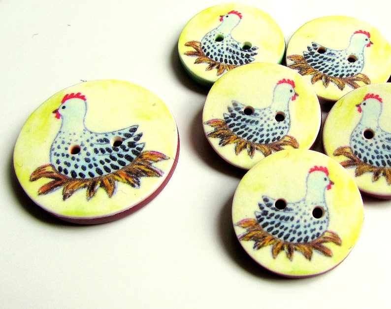 Chicken Buttons - 18mm, 22mm or 24mm - 2/3", 7/8" or 1" - Australian Made - Handcrafted - Hen Buttons - Chooks - Farmyard - Chicken on nest image 1