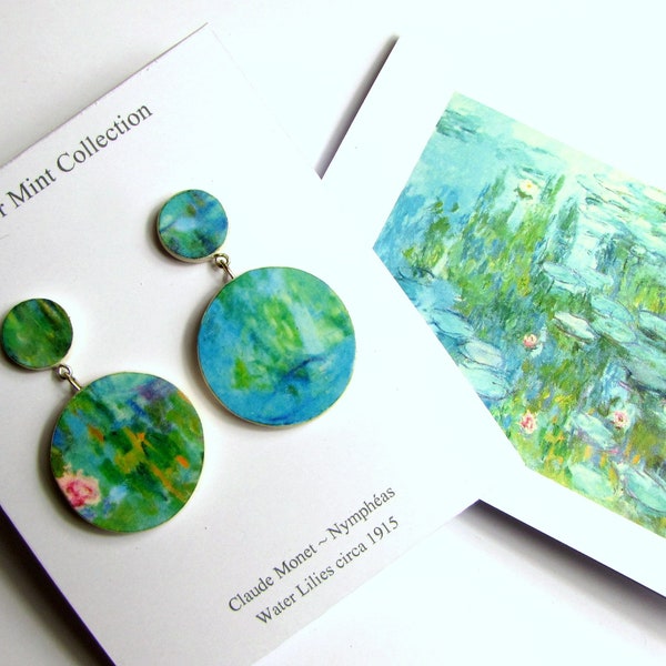 Art Lovers Earrings - Monet Water Lilies Nympheas Sterling Silver Handmade in Australia