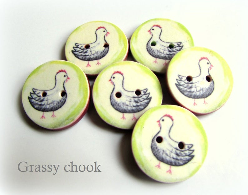 Chicken Buttons - 18mm, 22mm or 24mm - 2/3", 7/8" or 1" - Australian Made - Handcrafted - Hen Buttons - Chooks - Farmyard - Chicken on nest image 5