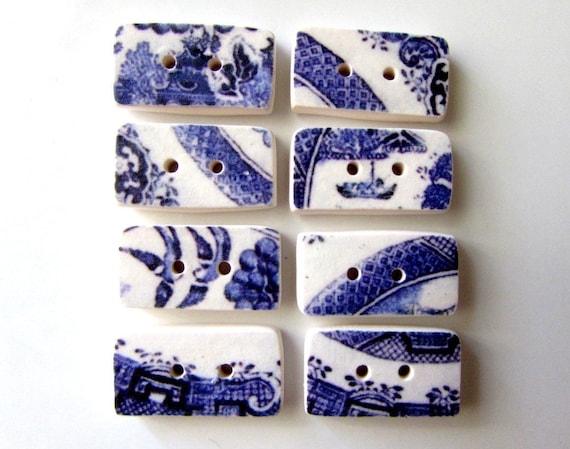 Willow Pattern Buttons - Blue and White - Handmade Buttons - Beautiful Buttons Australian Made Buttons Made in Melbourne - Gorgeous
