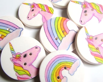 Rainbow Unicorn Buttons - 18mm, 22mm or 25mm - 2/3", 7/8" or 1" - Handcrafted - Pastel - Unicorns - Rainbows - Buttons