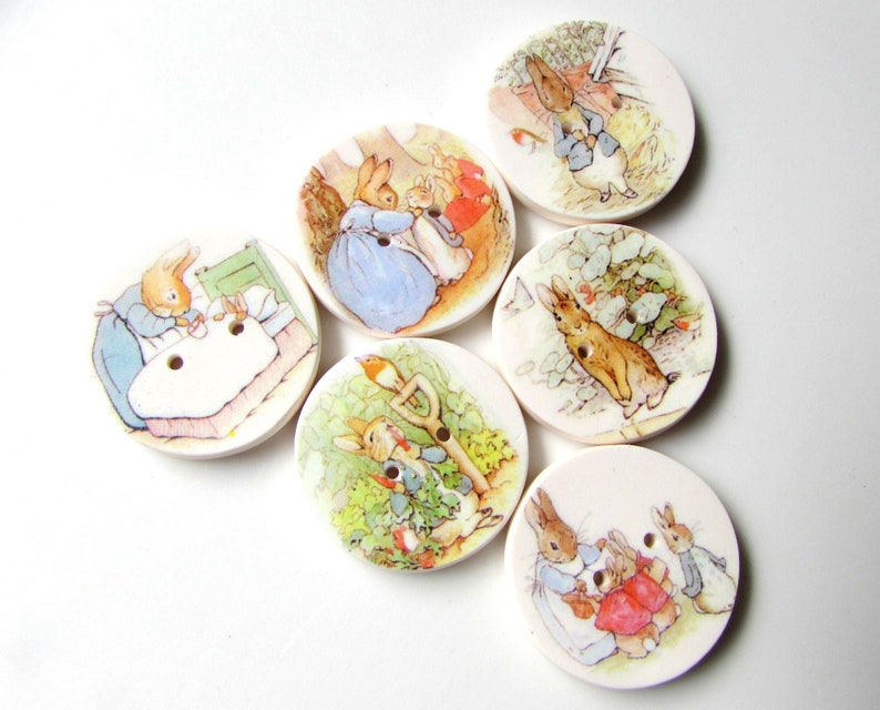 Peter Rabbit buttons Beatrix Potter 1 buttons Kid's Buttons Cute Buttons Storybook Buttons Rabbit Buttons Focal Handmade image 2