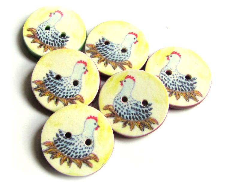 Chicken Buttons - 18mm, 22mm or 24mm - 2/3", 7/8" or 1" - Australian Made - Handcrafted - Hen Buttons - Chooks - Farmyard - Chicken on nest image 9