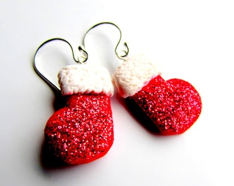 Cute Christmas Earrings - Silver Earrings - Christmas Stockings - Santa's Boots Earrings - Santas Boots - Christmas Earrings - Xmas Earrings