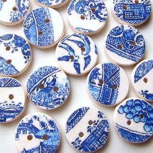 Buttons Willow Pattern 13.5mm - handmade buttons - Made in Australia - blue and white buttons - Mini - Special Buttons - Sweater buttons