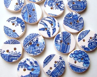 Buttons Willow Pattern 13.5mm - handmade buttons - Made in Australia - blue and white buttons - Mini - Special Buttons - Sweater buttons