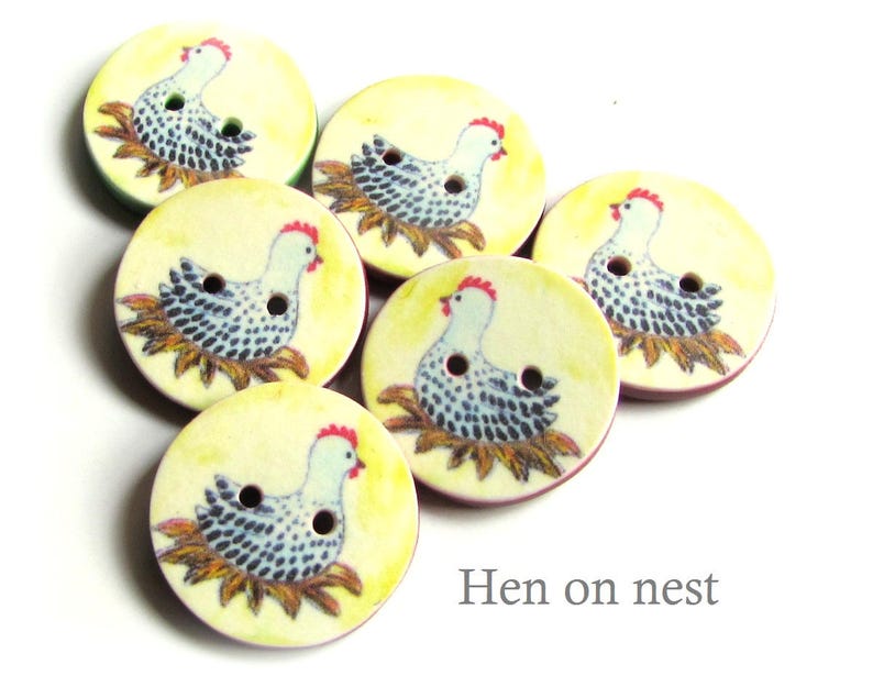 Chicken Buttons - 18mm, 22mm or 24mm - 2/3", 7/8" or 1" - Australian Made - Handcrafted - Hen Buttons - Chooks - Farmyard - Chicken on nest image 4