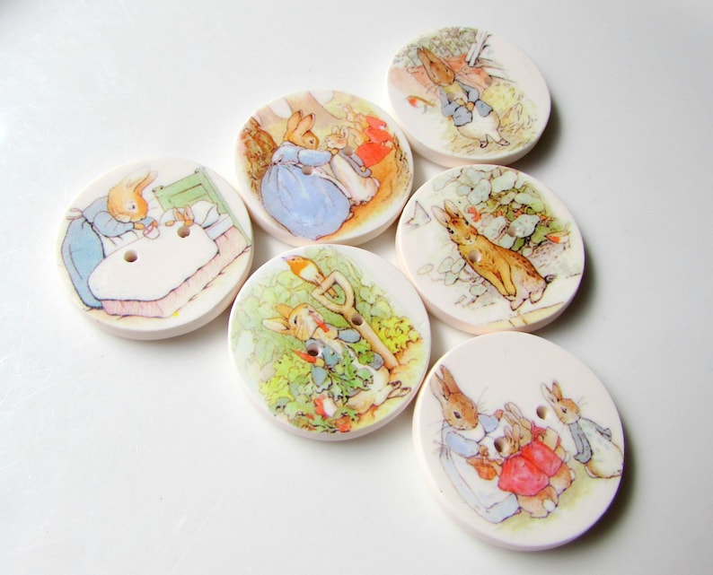 Peter Rabbit buttons Beatrix Potter 1 buttons Kid's Buttons Cute Buttons Storybook Buttons Rabbit Buttons Focal Handmade image 1
