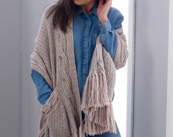 Knitting PATTERN - 'Indulgence' Textured Cable Scarf / Wrap with Pockets / Modern Chunky Pocket Scarf