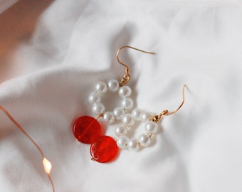 Winterberry charms - pearls and coinbead earrings