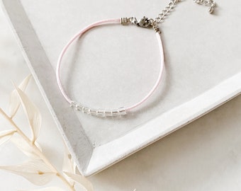 Pink glass square bracelet, minimalistic bracelet, pink bracelet