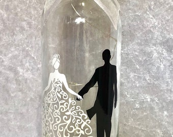 A Gorgeous Personalised Bride and Groom Light Up Bottle Gift or Table Decoration