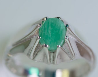 Natural Emerald Sterling Silver Ring - Oval Green Gemstone