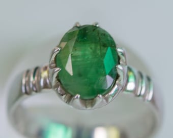 Natural Emerald Ring for Men: Sterling Silver, Thai Design