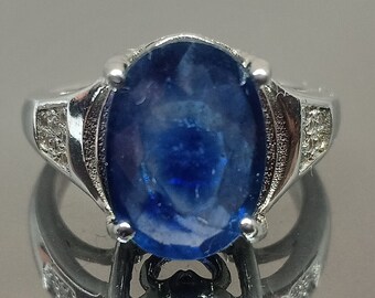 Oval Blauer Saphir Sterling Silber Ring mit Cubic Zirkonia