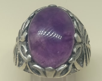 Natural Amethyst Sterling Silver Ring for Men