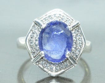 Natürlicher Blauer Saphir Sterling Silber Ring: 2.9 Karat Verlobungsring