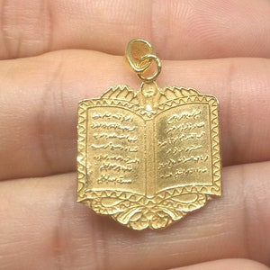 Coran Ayatul Kursi Or Vermeil Pendentif Plaqué Or, Argent 925 Calligraphie Islamique Pendentif Musulman Amulette Muhafiz Protection