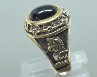 Unique Ancient Symbol Ring, Huma Bird and Griffin Ring, Black Onyx Sufi Ring for Men, A Product of Thailand