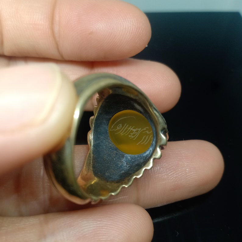 Shams Rind Sharaf Al Shams Ring: Yellow Aqeeq Bronze Talisman, Biker Style - Etsy