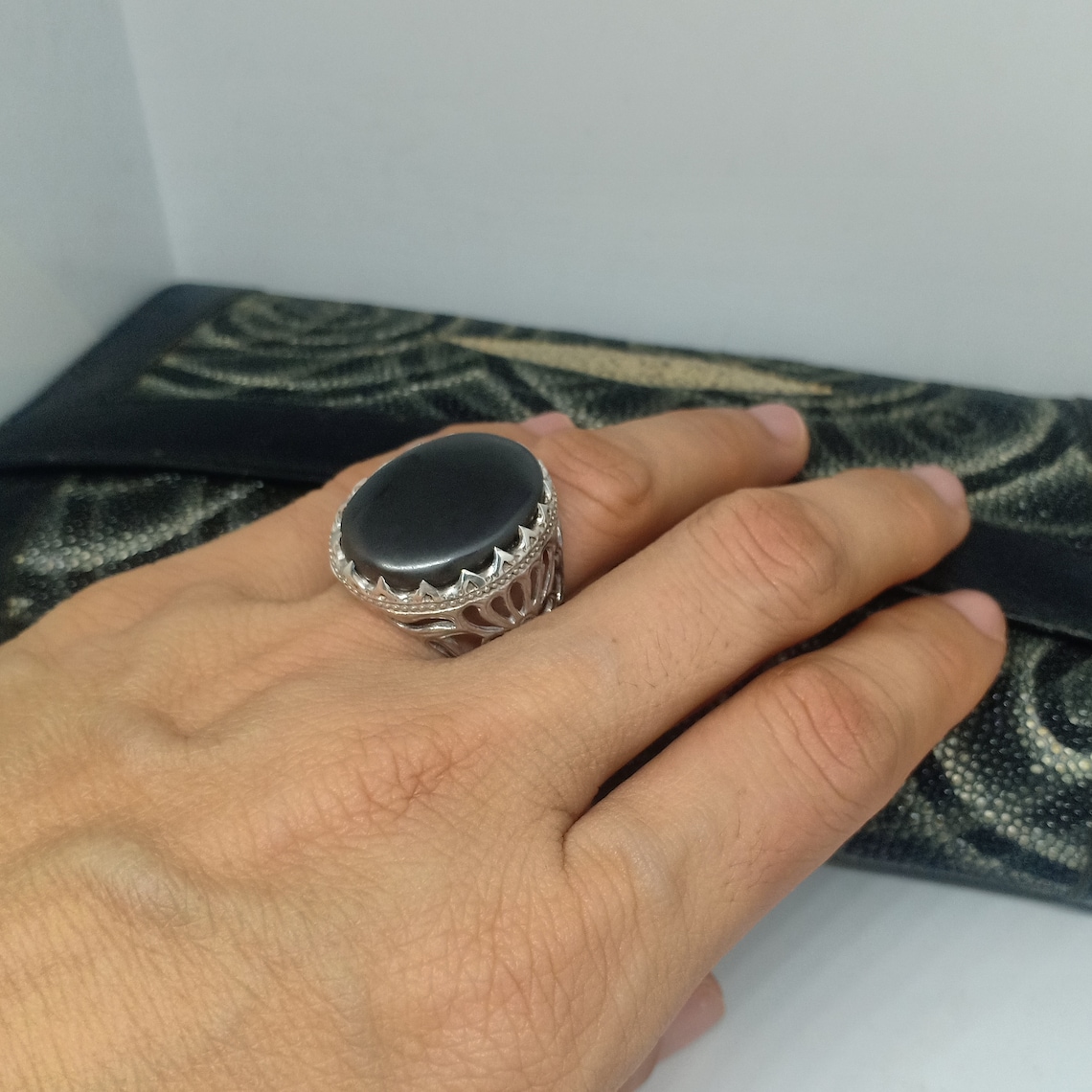 Huge Genuine Hematite Ring for Men Hematite Ring Sterling Etsy