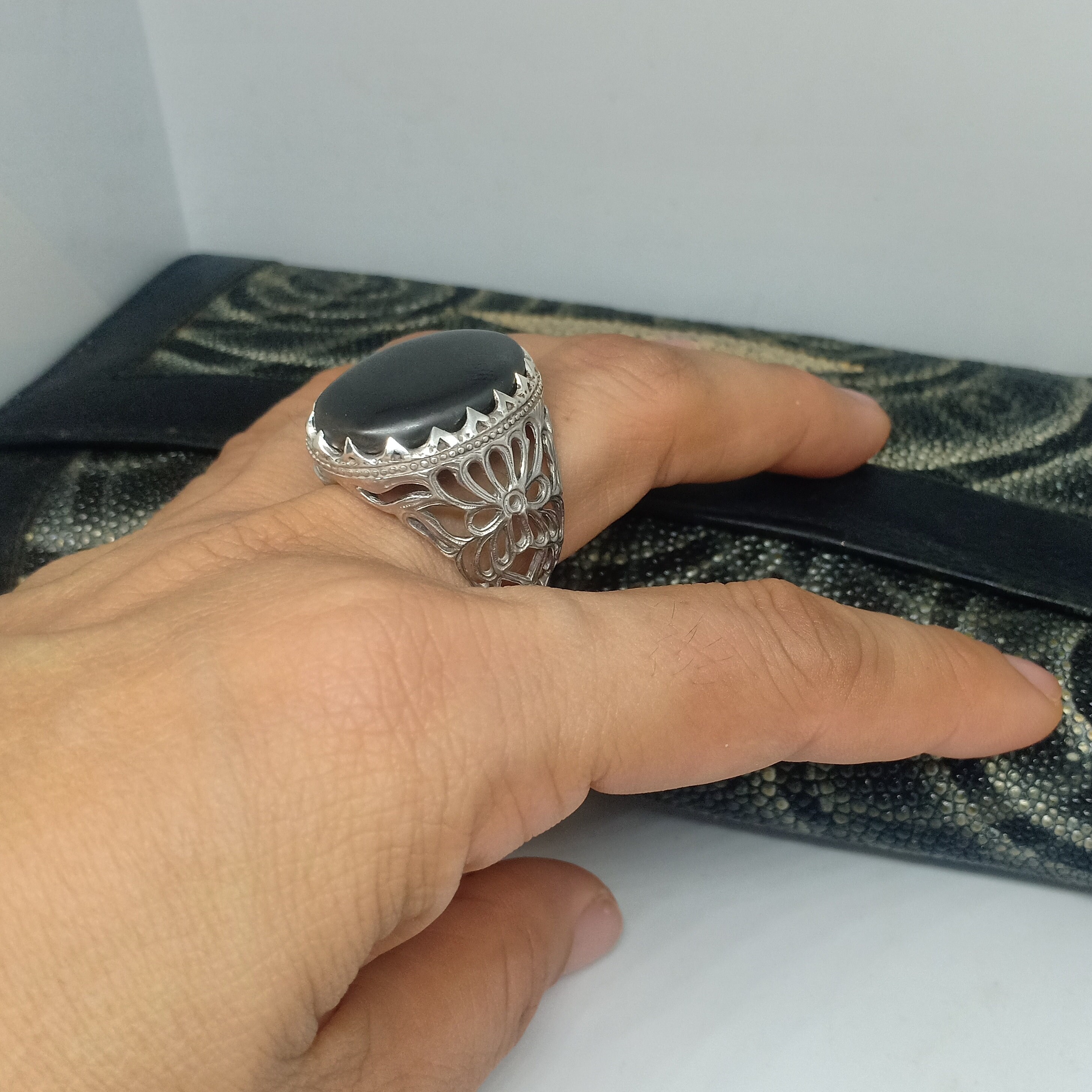 Huge Genuine Hematite Ring for Men Hematite Ring Sterling Etsy