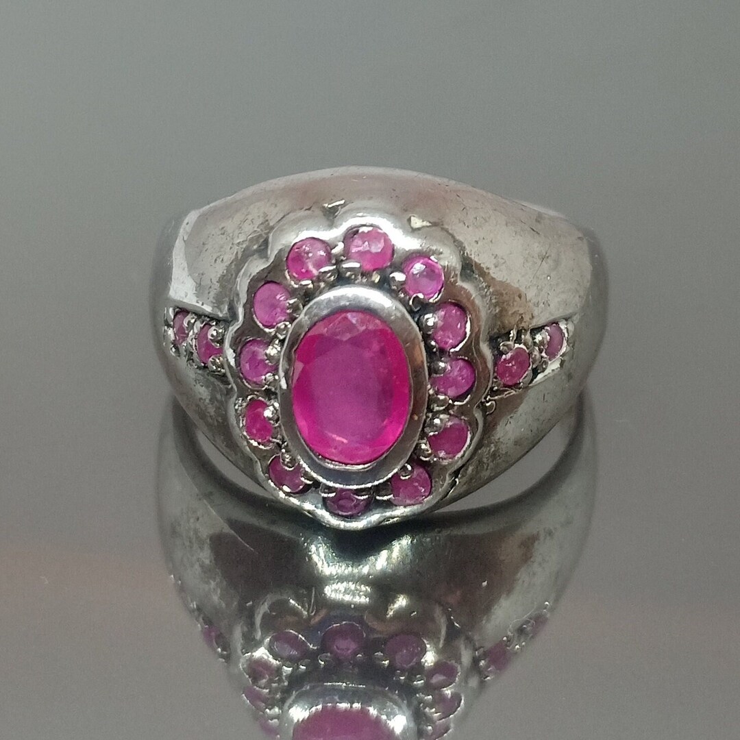 Natural Ruby Engagement Rings Silver, Ruby Cluster Ring Sterling Silver ...
